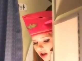 Enticing стюардеса отримує свіжий еякулят aboard