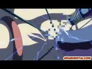 Hentai studente betrapt door tentakels en krijgt electric shocks