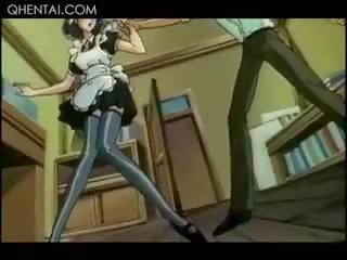 Невинний хентай maids трахкав як x номінальний фільм раби в a castle