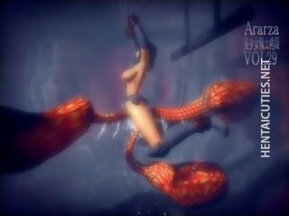 Beguiling 3d хентай мацка получава прикован от а чудовище