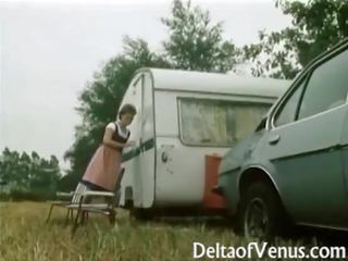 Retro đức người lớn phim - tóc rậm âm hộ cậu bé tóc nâu chết tiệt trong camper