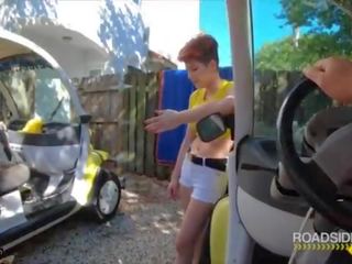 Roadside - Short Haired Redhead Gets Fucked By Mechanic's Big johnson
